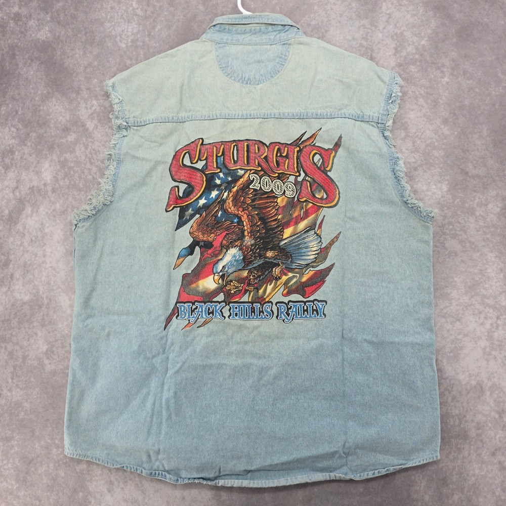 Lightning Clothing Sturgis 2009 Black Hills Rally Denim Vest Mens XL Light Wash